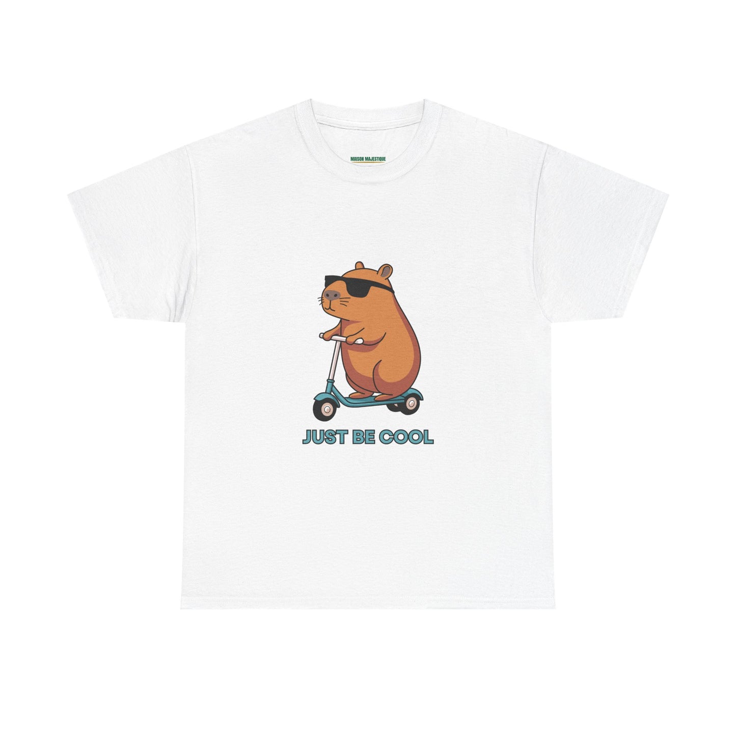 Capybara Tee: 'Just Be Cool' Unisex Heavy Cotton T-Shirt Graphic Shirt for Kids and Adults