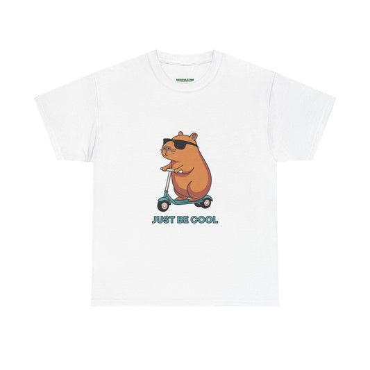 Capybara Tee: 'Just Be Cool' Unisex Heavy Cotton T-Shirt Graphic Shirt for Kids and Adults